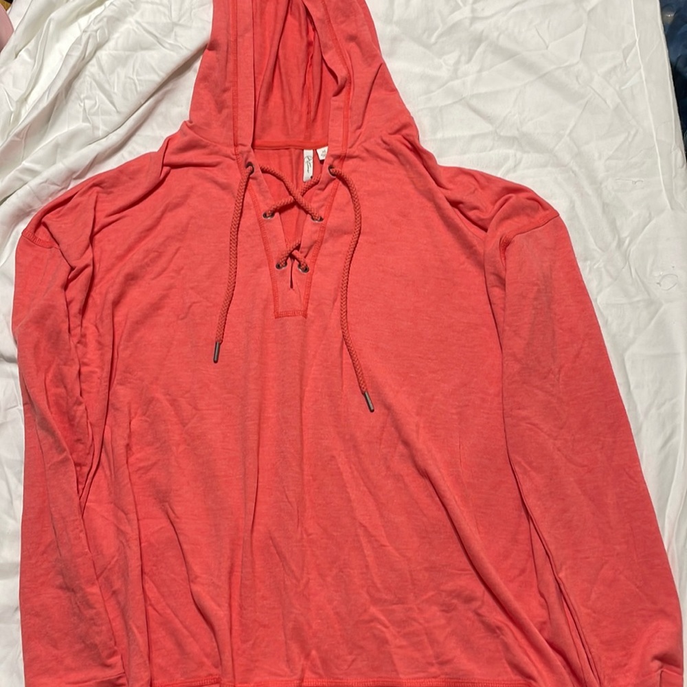 Actime thin hoodie with lace up top salmon XL